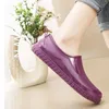 Flat Causal Womens Rain Shoes Solid Anti-Slip Waterproof Shallow Mouth Slip-on Embossed Design Spring and Autumn Rain Shoes 240202