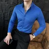 Camicie casual da uomo Vintage High-End per uomo Manica lunga Tessuto scamosciato Qualità primaverile Liscio Confortevole Slim Fit Camisas De Hombre