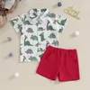 Conjuntos de roupas CitgeeSummer Natal Crianças Criança Menino Terno Dos Desenhos Animados Botão Impressão Camisa de Manga Curta e Shorts Roupa Formal Roupas