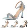 Sandalen Mode Frauen Sommer Strass Schnalle Riemen Bequeme dünne High Heels Schuhe Zehen Atmungsaktive Damen Erde 7