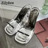 Eilyken Summer Fashion Butterfly-Unding Satin Women Clipper Slip on Ladies Sandal Thin High High Outdoor Slides Slides 240201