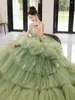 Party Dresses V-Neck Elegant Cocktail Dress Backless Tiered Long Train Spaghetti Strap Tulle Fairy Quinceanera Birthday Beach Prom Gown