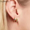 Hoop Earrings 925 Sterling Silver Needle Cute Flower Pendant For Women Colorful Zircon Fashion Wedding Puncture Jewelry