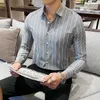 القمصان غير الرسمية للرجال بالإضافة إلى حجم 5XL Chemise Homme de Luxe على الطراز الكوري الطويل الأكمام القطن رجال مخطط قميص أعمال الشارع الشارع