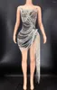 Stage Wear Sparkly Rhinestones Fringes Mesh See Through Dress Women Celebrate Birthday Evening Gown Prom Outfit Sexy Show