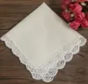 Home Textil 12PCS Fashion Wedding Bridal Handkerchiefs Ivory Cotton Hankie with white Embroidered Crochet Lace edges Vintage hanky2518084