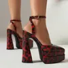 Scarpe eleganti Punta a punta Spogliarellista sexy Tacco alto Leopardo Modello arcobaleno colorato Cinturino alla caviglia Tacchi a spillo Sandali da donna