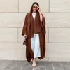Etnische kleding 2024 Kimono Abaya voor dames Bescheiden moslim Marokkaanse mode Heldere zijde satijn Vleermuismouwen Vest Gewaad Corban Eid Al Adha