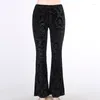 Pantalon Femme Sexy Mode Patchwork Floral Velours Solide Flare Femmes Gothique Foncé Taille Haute Pantalon Lâche 2024 Streetwear Daim