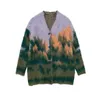 Frauen Strick Landschaft Farbe Krawatte Gefärbt Strickjacke Pullover Herbst V-ausschnitt Einreiher Weibliche Pullover Winter Mode Dame Outwear