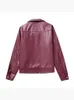 Moto Biker Style Cool Lady Faux Leather Red Long Jackets Autumn Girls Fashion Zipper Fly Straight Pu Outwear 240125