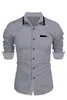 Men's Casual Shirts 2024 Spring/summer Fashion Trend Double Color Collar Personality Pocket Slim-fit Long-sleeved Shirt