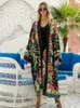 Traje de baño para mujer Excursión a la playa Cubierta Ups Kimono Robe Maxi Vestidos Mujeres 2024 Cardigan Ropa de playa Ropa Hoja Impreso Vestido de verano