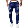 Jeans da uomo skinny elasticizzati con fori strappati solidi pantaloni lavati sfumati sfilacciati con pantaloni da jogging Harajuku da indossare ogni giorno slim fit