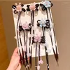 Hair Accessories 1Pair Acrylic Lace Flower Hairpins With Wig Fashion Girl Tassels Ribbons Clips Pins Children Cosplay Headwear Accessor