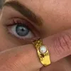 Uworld 18k Gold Pvd Plated 316L Rostfritt stålringar Finger Chunky Wedding Statement Smycken Shell Freshwater Pearl Zircon Ring 240202