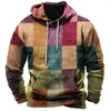 Herren Hoodies Vintage Kapuzen-Freizeithemd 3D Plaid Bedruckter Langarmpullover Straßenkleidung Super Big Hat Hoodie