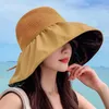 Breda brim hattar mode solhatt hållbara kvinnor sommar sunbonnet fällbar flue tie dekor mössa för utomhus