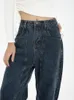 Jean femme bleu foncé taille haute Vintage droit Baggy Denim pantalon Streetwear Style américain mode pantalon large 240201