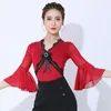 Stage Wear Tango Ballroom Dance Tops Red Black Flare Sleeve Performance Women Modern Dancewear Latin Waltz Competition Costume VDB7280