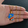 Necklace Democratic Republic of the Congo Map Colored Flag Pendant DRC Kinshasa 14k Gold Necklace Ethnic Jewelry