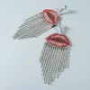 Orecchini pendenti LIP TASSEL Strass Catena a bocca rossa lunga per le donne Accessori di gioielli per San Valentino impreziositi in cristallo