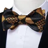 Self Tie Bow Tie Handkerchief Cufflinks Set Fashion Black Gold Mens Silk Butterfly Bowknot Formal Wedding Party Cravat DiBanGu 240123