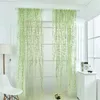 Curtain Leaf Printing Transparent Screen Green Tulle Sheer For Home Decoration French Window