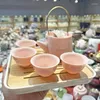 찻잔 세트 순수한 수제 끈적 끈적한 꽃 Jacquard Teapots 세트 세트 젊은이들의 인터넷 빨간 분홍색 세트