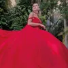 Vestido rojo De lujo para quinceañeras, apliques De encaje y cuentas, Tull con hombros descubiertos, vestido De fiesta De princesa, Vestidos De 15 De XV Anos