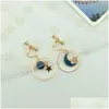 Clip-On Vis Back Backs Boucles d'oreilles de haute qualité couleur or étoile lune cercle clip sur pour les femmes de luxe mode longue chaîne émail terre ciel Otvgt