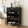 Armoire à chaussures de rangement sur pied, support de rangement moderne et étroit avec 2 armoires rabattables et étagères ouvertes 240130