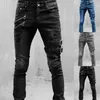 Erkek kot retro moto bisikletçisi düz elastik erkekler fermuarlı delik sokak kıyafeti punk sıska denim kargo pantolon pantalones hombre giyim