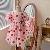 Mädchen Kleider 2024 Kinder Kleidung Mädchen Sommer Kleid Kinder Quadrat Kragen Rosa Erdbeere Prinzessin Vestidos Kleinkind Teen