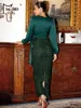 Casual Dresses Missord V-neck Long Sleeve Satin Lace-up Sequin Slim Formal Dress Cocktail Party Elegant Evening Women Prom