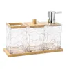 Bath Accessory Set 4Pcs Bathroom Wooden Tray Modern Design Accessories For Vanity Countertop Home Apartment Decoration