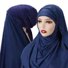 Vêtements ethniques Mode Malaisien Foulard Caps Solide Couleur Femmes Musulmanes Instant Hijab Avec Écharpe Doublée De Satin Islamique Voile Bandeau Femme