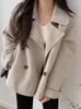 フェイクウールコート女性秋の冬のジャケット女性韓国ファッション二重胸肉アウターレディースカジュアルルーズシック240124