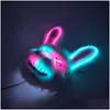 Máscaras de festa Design assustador néon brilhante coelho sangrento cosplay máscara de coelho halloween carnaval traje luminoso adereços led drop entrega h dhxjp