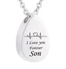 Fashion Cremation Water droplets Pendant Electrocardiogram engraved Custom family name i love you Forever Memorial Urn Necklace As9432033