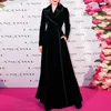 JSXDHK Runway Designer Women's Long Trench Coat Autumn Winter Black Velvet Slå ner krage Elegant damer Ytterkläder 240124