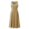 Casual Dresses Ladies Elegent Women's Solid Cotton Linen A-Line Dress Sleeveless Pocket Loose Daily Streetwear