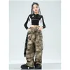 Stage Wear 2024 Abbigliamento per bambini Nero Crop Top Pantaloni mimetici Completo per ragazze Costumi di danza jazz Costumi Hip Hop Streetwear Drop Otaji