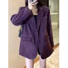 Kombinezony damskie 2024 Stylowy Corduroy Purple Suit Coats Spring Autumn Blazer