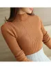 Kvinnors tröjor Fitshinling 2024 Autumn Winter Knit Long Sleeve Tops Half Turtleneck Ruffles Pullover tröja för kvinnor Solid Slim Jumper