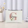 Cosmetic Bags Custom Name Wash Bag Flower Letters Women Travel Organizer Eco Canvas Make Up Cute Pencil Case DIY Ladies Purse