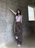 Damenhose QWEEK Y2K Khaki Cargo Parachute Frauen Harajuku Koreanische Mode Übergroße Graue Hose mit weitem Bein Weiblich 90er Jahre Retro Taktisch