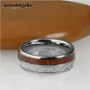 8mm Silvery Tungsten Carbide Ring White MeteoriteWood Inlay For Men Women Modern Style Wedding Band Dome Polished Comfort Fit 240119