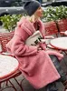 Fashion Turndown Collar Fake Fur Overcoat Women Elegant V Neck Long Sleeve Plush Coat Winter Chic Lady Warm Streetwear 240124