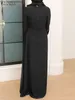 Etniska kläder solida muslimska kvinnor hijab klänning zanzea dagliga kvinnliga retro långa klänningar abayas stilfulla full ärm sundress överdimensionerad kalkon